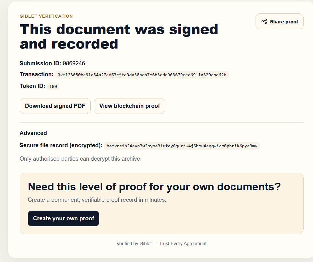 Verification result screen